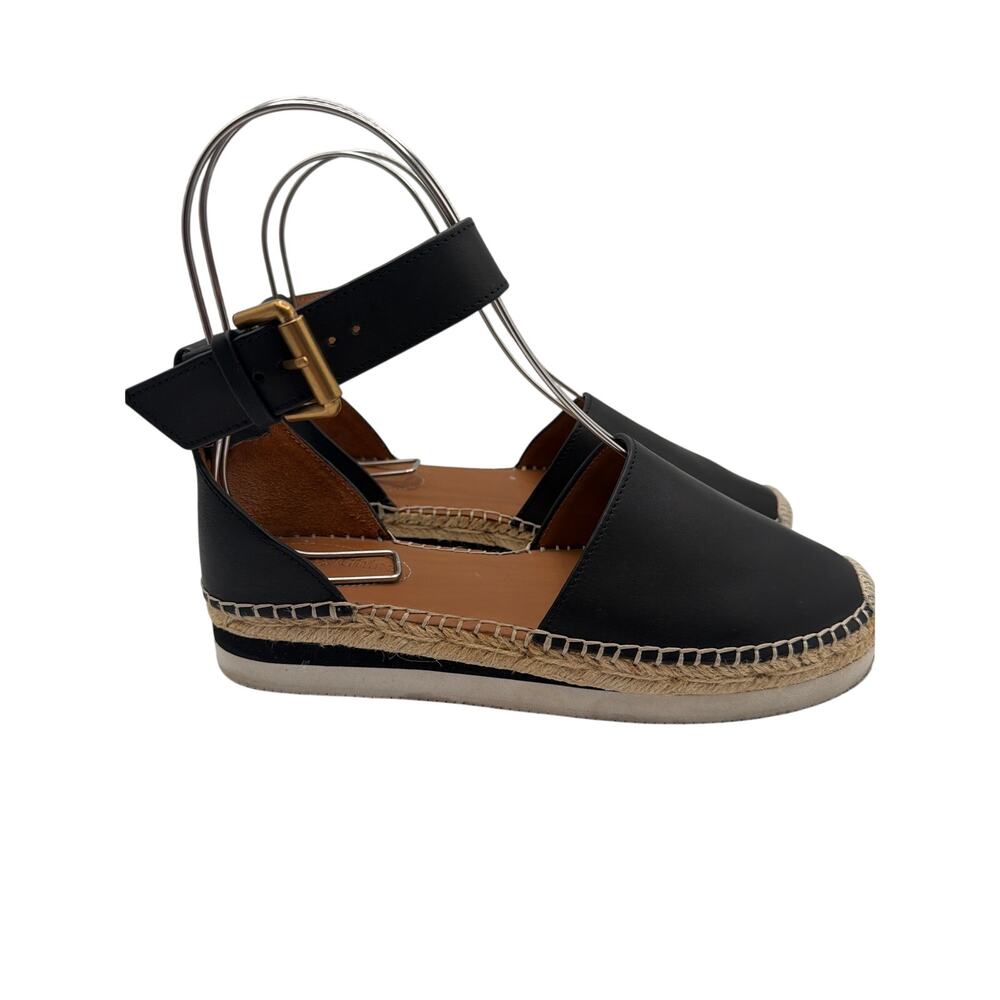 ⭐️ Women See by Chloe Glyn Black Leather Espadrille Size 39 (8.5) Boho Rope Sole